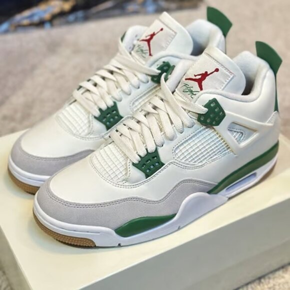 Jordan Men's White and Green Sneakers - Picture 8 of 11